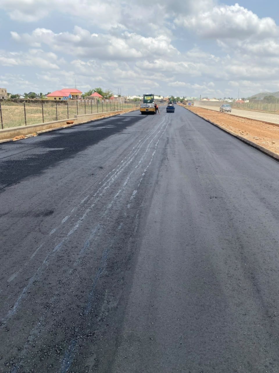 Freshly compacted asphalt carriageway