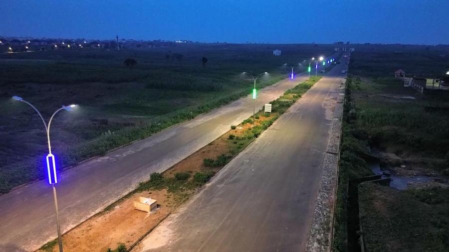 Aerial view of street lighting on a dual carriageway