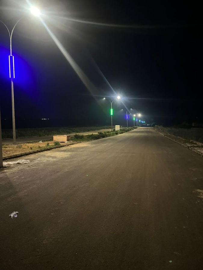 Decorative LED street lighting on a finished road